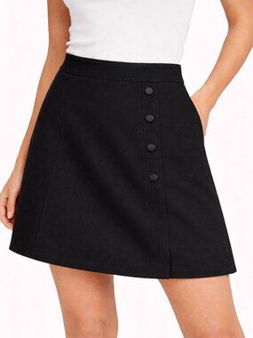 CAbi Black Ponte A Line Skirt High Waist Button Detail Size 6